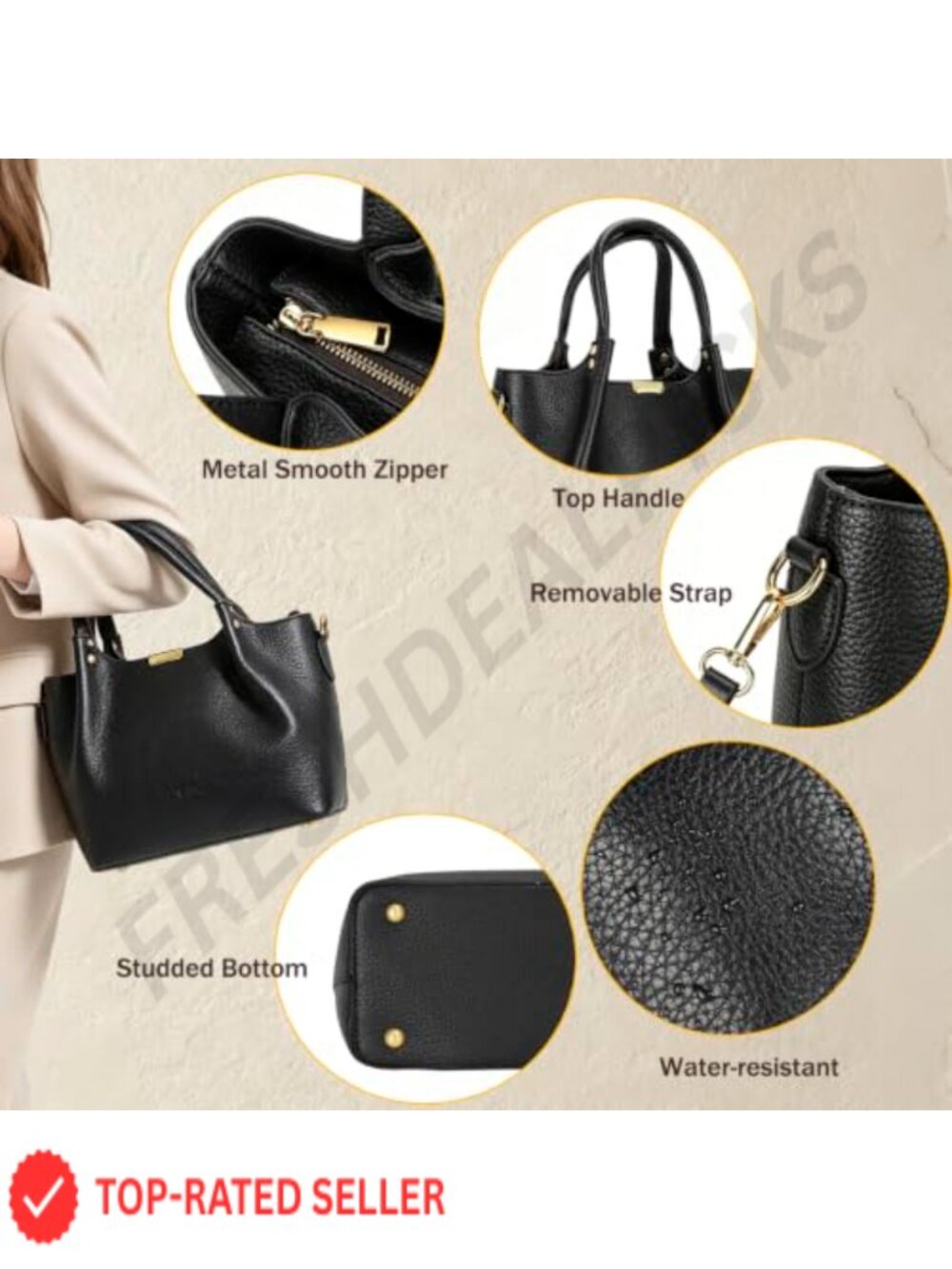 Vegan Leather Satchel Handbag Women Tote Shoulder Crossbody Bag - Picture 4 of 6